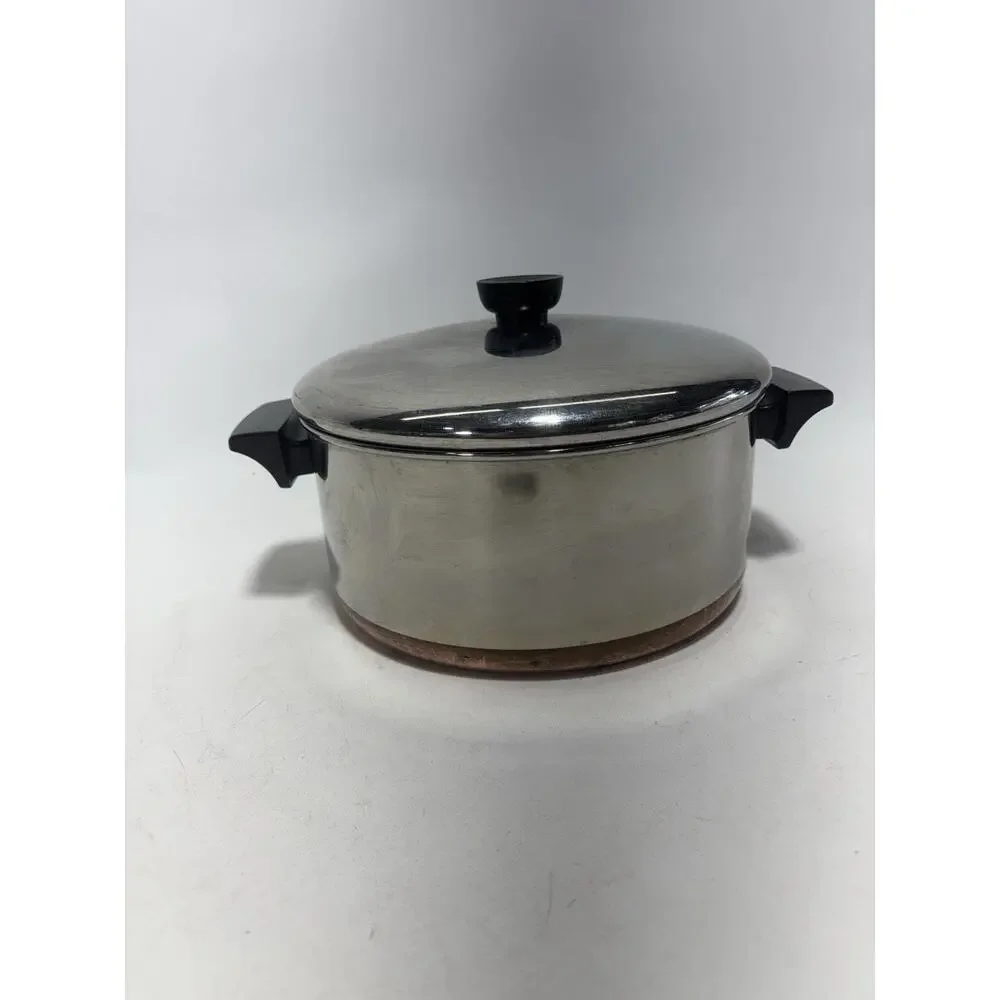 Vintage Revere Ware 4.5 Qt Copper Bottom Stock Pot Dutch Oven w Lid 4 1/2 Qt USA